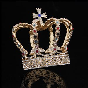 Moda Złoto Panna Młodej Diadem Królewska Królowa Królowa Korona Bridal Prom Ślubny Tiaras i Korony Biżuteria Włosów Korant Głowy Ozdoby