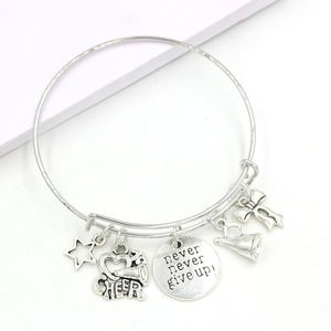 2021 I Love to Cheer Charm Bracelets Adjustable Expandable Wire Bangle and Bracelet For Women Jewelry Cheerleader Gifts