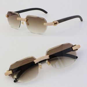 2022 New Black Buffalo Horn Sunglasses Rimless Micro paved Diamond set Sun glasses Men Women with C Decoration Rocks Wire frame glasses male and female Vintage