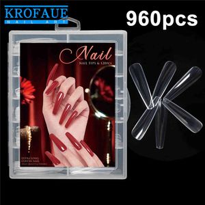 KrofAue 8 Boxes XL Extra Long Coffin Falsk Tips Fake s Manicure Art Extension Artificial Acrylic Nails Salon Supply