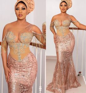 2022 Plus Size Arabic Aso Ebi Mermaid Sexy Lace Prom Dresses Sheer Neck Beaded Evening Formal Party Second Reception Birthday Engagement Gowns Dress ZJ366