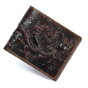 Leather 3D Embossing Dragon Cloud Totem walletVintage short personality Purse Simple Design Money Clip Wallet