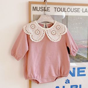 Cute Baby Girl Pure Colour Pagliaccetti Primavera manica lunga Moda Abbigliamento infantile 0-3 anni 210429