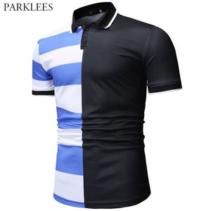 Patchwork Striped Summer Polo Shirt Men Turn Down Collar Casual Slim Fit Mens Polos Shirts Business Hombres Camisas De Polo 210524