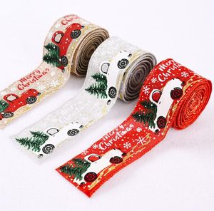 Merry Christmas Tree and Vintage Truck Burlap Ribbon-Christmas Gift Wrapping DIY Fabric Swirl Ribbon SN3041