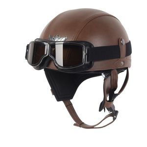 Caschi moto 2021 Casco in pelle Vintage Casco Moto Open Face Retro Half Chopper Biker Pilot DOT Taglia M-XL