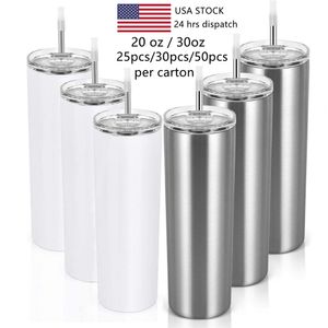 USA Stock White 20oz 30oz stainless steel double wall tumbler straight sublimation blanks