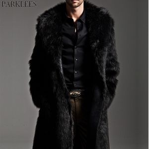 Fashion Black Faux Fur Jacket Men Winter Brand Faux Leather Long Parka Warm Overcoat Male Luxury Fur Punk Outwear 3XL 210522