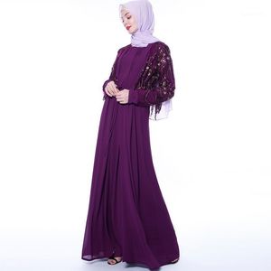 Casual Dresses Kvinnors sommar Sequined Fransed Cardigan Muslim långärmad yttre etnisk klänning 2021