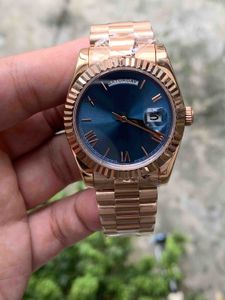 Multicolor Roman Blue Dial Day / Datum Rose Gold Roestvrij Sapphire Horloges Laagste prijs Mens Womens Automatische Mechanische Polshorloge 36mm