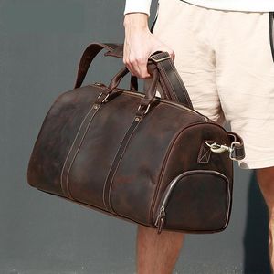 Duffel Bags Hand Carry Luggage Travel Duffle Bag Luxury Overnight Crazy Horse Leather Men Weekend Designer Storage