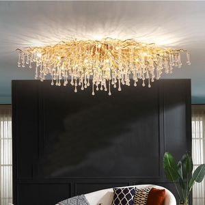 Nya Crystal theileLights ljuskronor Luxury Golden Branch Crystal Fixture Living Room Hotel Lobby Island Decoration Light