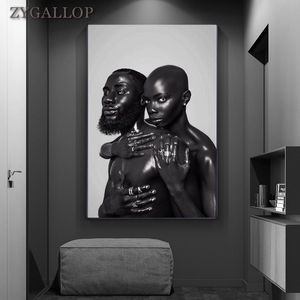 Black Couple Nude Art Poster African Woman and Man Canvas Painting Modern Canvas Wall Art Prints Living Room Decoration Pictures