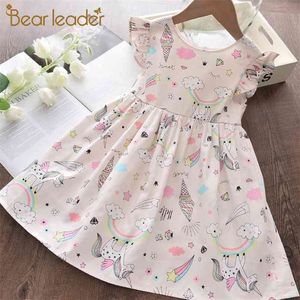 Ragazze Cartoon Rainbow Print Abiti Summer Kids Sweet Princess Costume Bambini Party Fancy Abiti Casual Suit 210429