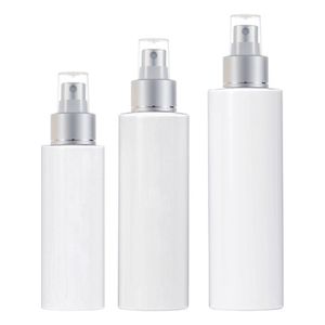 Opakowania Plastikowa butelka Białe Płaskie Ramię Pet Matte Silver Collar z okładką Press Press Pusty Kosmetyczny Refillable Portable Container 100ml 150ml 200ml