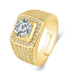 Anello da uomo in oro CZ Band Finger Open Cluster regolabile Cubic Zirconia Diamond Rings Hip Hop Fashion Jewelry Will e Sandy