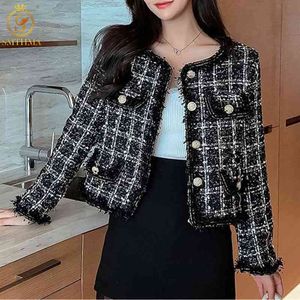 Wysokiej jakości Temperament Panie Styl Runway Tweed Kobiety Krótka Kurtka Jesień Elegancka Kobieta Moda Coat Top 210520