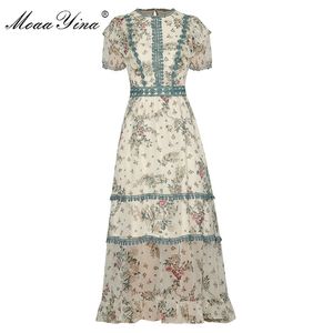 Fashion Designer dress Summer Women's Dress Short sleeve Ruffles Lace Floral-Print Chiffon Dresses 210524