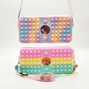 Fidget Bag Toy Push Bubbles Rainbow Pences Case Coin Purse Wallet Damväska med tärning Crossbody Väskor för tjejer 0968