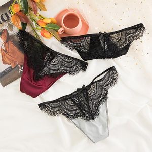 Wholesale satin nylon lingerie for sale - Group buy Sexy Lace Satin Splicing Thongs Panties Seamless Women Thin Belt G string Underwear Briefs Nylon Silk For Ladies Lingerie Women s