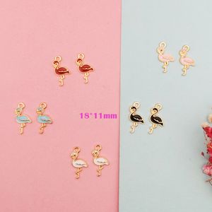 Mini Flamingo Shaped Enamel Charms Metal Pendants DIY Earring Bracelet Jewelry Accessories Gift