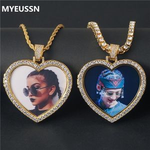 Custom Necklace&Pendant Men Iced Out Cubic Zircon Copper Tennis Chain Photo Necklaces Heart Shape Medallions Hip Hop Jewelry X0509