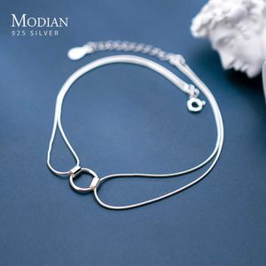 Top Vendita di Marca Reale 100% 925 Sterling Silver Geometrica Rotonda Catena Del Serpente Cavigliera di Collegamento per Le Donne Stile Della Corea Gioielleria Raffinata 210707