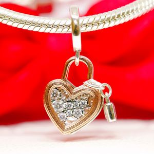 Authentic Pandora 925 Sterling Silver Charm Heart Padlock Double Fit Europe Style Pärlor för armband Making Jewelry 780087C01