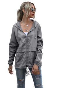 Kvinnors Trench Coats 2021 Ladies Fashion Casual Hooded Zipper Windbreaker Jacket Lättvikt Utomhus Sport Vandring Vattentät S-2XL