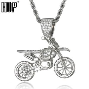 Motorcykel pendantsnecklaces iced out bling cubic zircon koppar moto krage kedja för män hip hop rock charm smycken