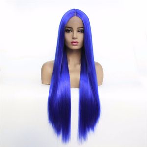Silky Stright Synthetic Lacefrontal Wig Simulation Human Hair Lace Front Wigs 12~26 inches Perruques 180728-2BLUE