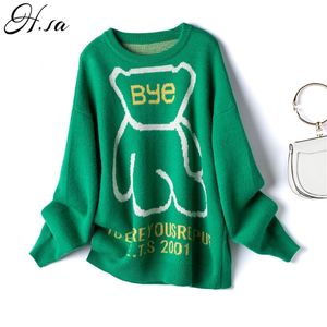 H.SA Cute and Pullovers Onek Bear Письма Печатные Тунические Свитер Свитер 210417