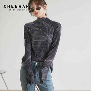 Aurora Line Long Sleeve Top Turtleneck T Shirt Women Fall Tshirt Designer Clothes Ladies Fashion Tops Clothing 210427