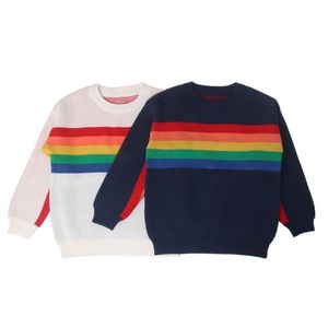 Höst Baby Boys Girls Kids Sweater Långärmad Stickad Rainbow S 1-6yrs 210429