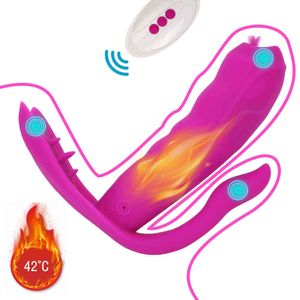 Massage objekt slickar vibrator anal vagina stimulator bärbara dildo sexiga leksaker för kvinnor 3 i 1 värme klitoris g-spot massage