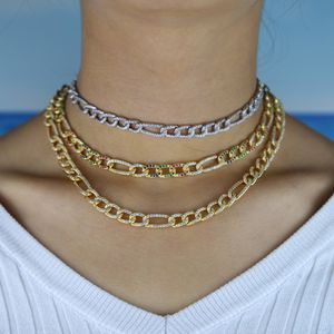 Gelado fora Rainbow CZ Gargantilha Garganta com 2 cores Full Miami Curb Chain Chapan CZ Rapper Colares para Mulheres Hip Hop Jóias X0509