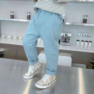 Boys girls solid color all-match casual trousers spring Autumn cotton elastic 3 colors pants 210508