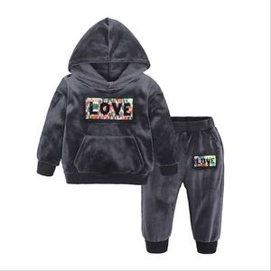 Boys Velvet Girls Tracksuits Sets Outdoor suit Autumn Children Clothing Baby Jacket Pants sportswear Kids Clothes