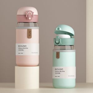 Cute Water Bottle High Borosilicate Glass Coffee Mug Milk Cute Bottles With Cover Travel Cup Safe Lock Flask Sleeve