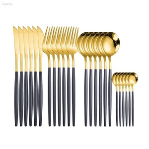 Schwarz Gold Edelstahl Besteck Set Geschirr Geschirr Abendessen Messer Gabel Löffel Partys Besteck Set Besteck Drop 211012