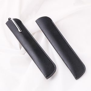 Black PU Leather Pencil Bags Single Pen Protective Cover Sleeve Pouch Students Gift School Office Stationery Supplies