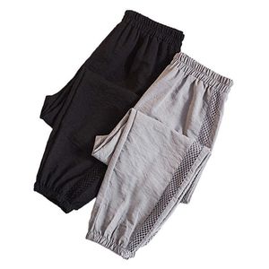 Algodão Sweatpants Juntos Soltos Senhoras Calças Plus Size 5XL Casual Harem Pant Hollow Out High Wist Femme 210531