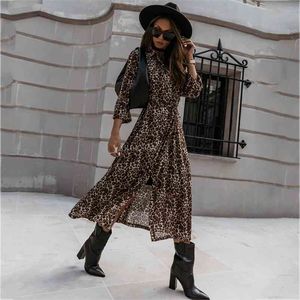 Foridol Leopard Print Long Slit Dress Plus Size Women Spring Autumn Big Size Maxi Casual Dress Vintage Dress 210415