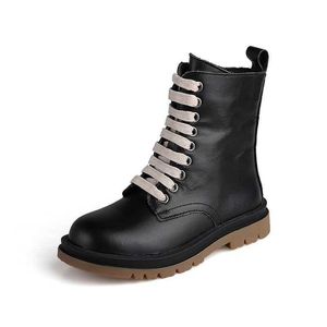 Girls genuine leather Martin boots autumn British style boys single boots children full 100% leather mid-tube boots 210713