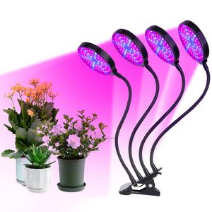 Grow Light Clip-On Lampada da tavolo per piante da coltivazione per piantine Piante da interno 60W LED blu rossi a 4 teste Accensione automatica con 4 8 luci 12H