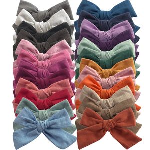 24 pcs/lot, 4 inches Hand Tied Cotton Linen Hair Bow Clips, Baby Girls Fabric Bow nylon Headbands, Baby shower gift 938 V2