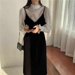 3 $ fans coupon Autumn Girls Party Female Vintage Dress womens Sleeve FAKE sundress Women Dresses Long Robe Vestido 210417