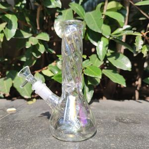 8 Inch Twisted Rainbow Glass Water Pipe Bongs Hookah Beaker Bong Bubbler 14MM Bowl