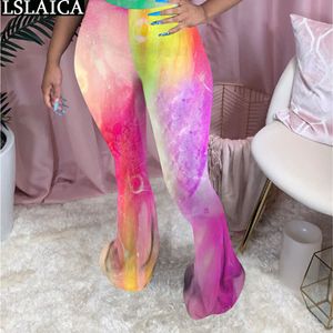 Kobieta Spodnie Moda Tie Dye Druku Spodnie dresowe Plus Size Mid Waist Slim Szeroki Noga Flare Legginsy Streetwear Joggers Kobiety 210520