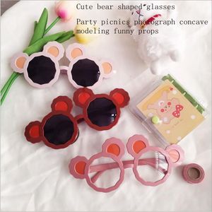 Little Bear Glasses Mouse Design Occhiali da sole rosa riso integrale Picnic per feste modellazione concava oggetti di scena divertenti Accessori per bambini HHC7084